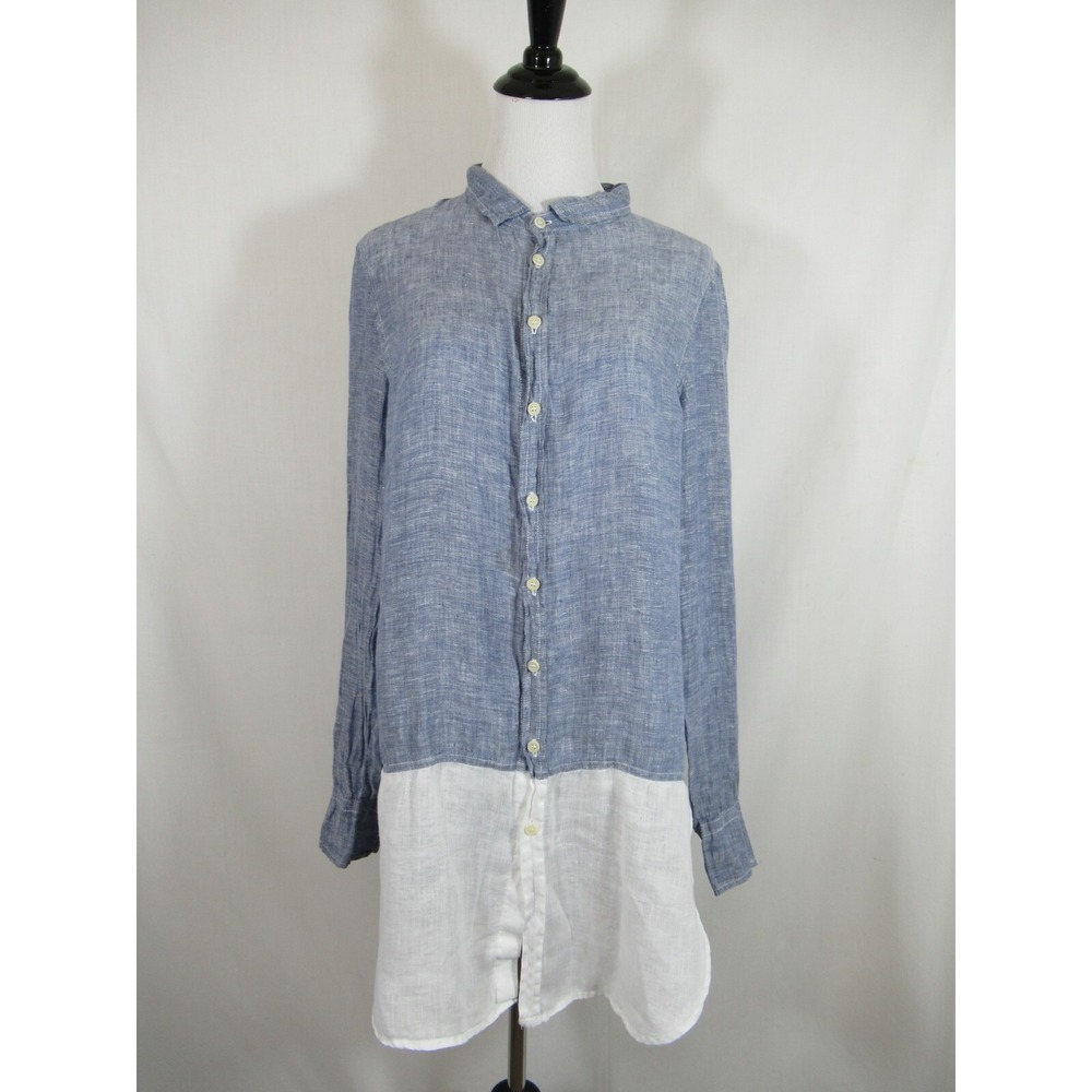 CP Shades Linen Chambray Tunic Women Medium Blue/White Lagenlook